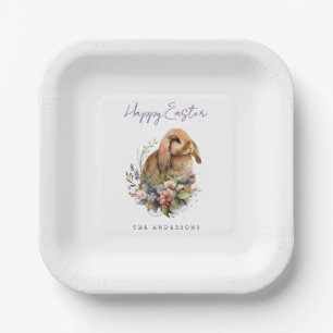 Osterhase mit Blumen Pappteller