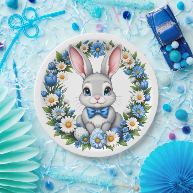 Osterhase mit Blumen  Pappteller (Party)