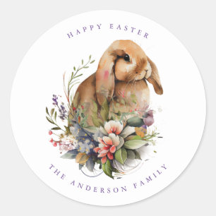 Osterhase mit Blumen Runder Aufkleber