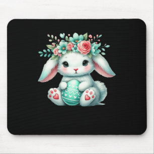 Osterhase mit Blumenkrone Mädchen Frauen Floral  Mousepad
