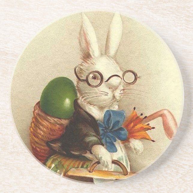 Osterhase mit Brille Sandstein Untersetzer (Vorne)
