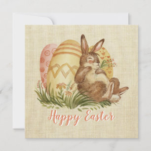 Osterhase mit bunten Eiern Aquarellkarte