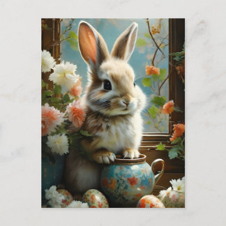 Osterhase mit detaillierten Eiern und Blume Postkarte