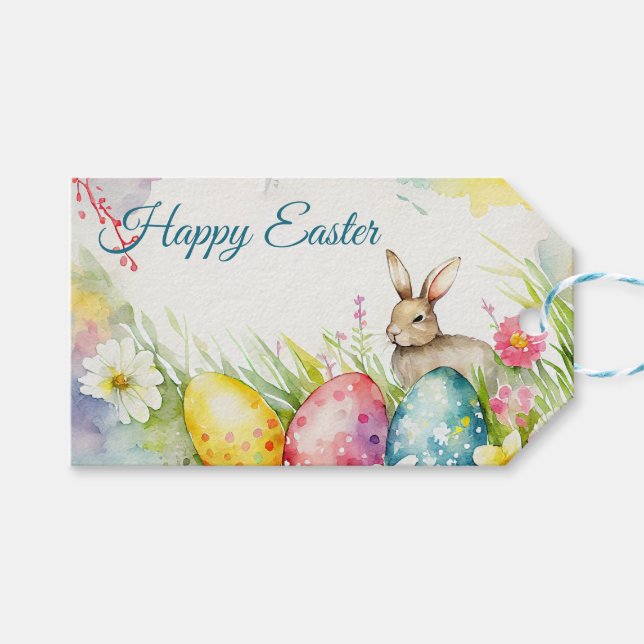 Osterhase mit drei Ostereiern Geschenkanhänger (Vorderseite (Horizontal))