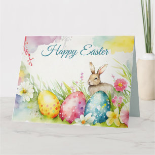 Osterhase mit drei Ostereiern Karte