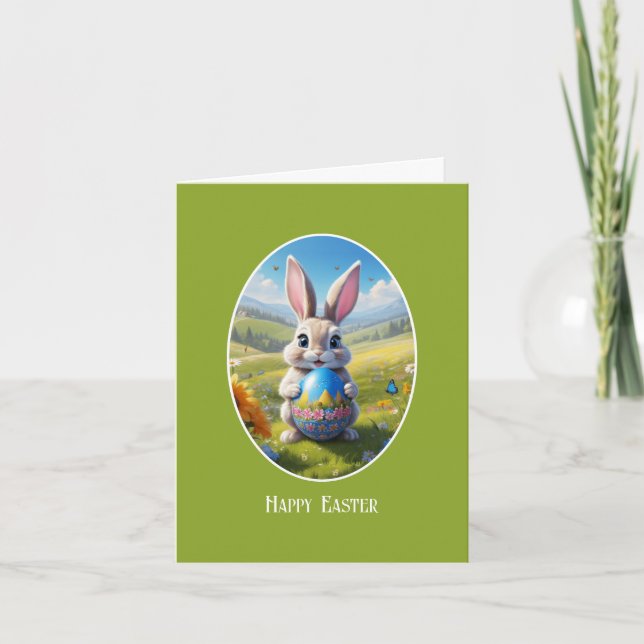 Osterhase mit Ei, Oval -  Karte (Vorderseite)
