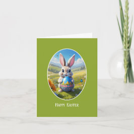 Osterhase mit Ei, Oval - Karte