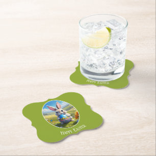 Osterhase mit Ei, Oval - Pappuntersetzer Untersetzer
