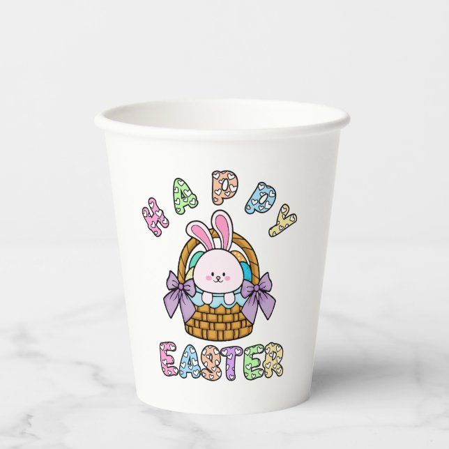 Osterhase mit Eierkörbe Pappbecher (Vorderseite)