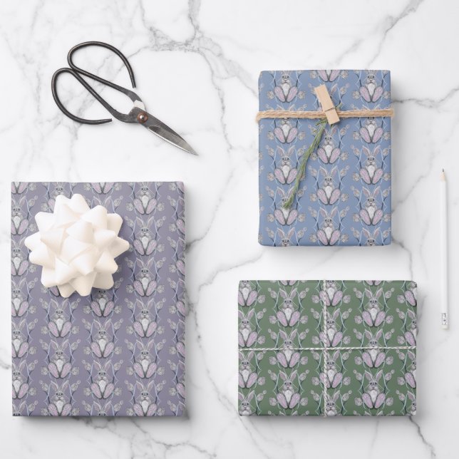 Osterhase mit Eiern Filigree Design Geschenkpapier Set (Vorderseite)