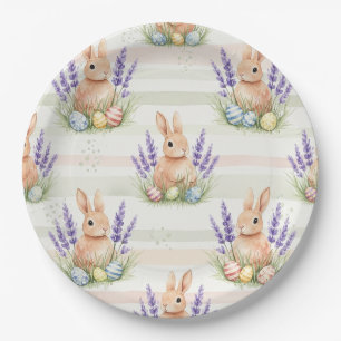 Osterhase mit Eiern Frühling Pastell-Muster (10) Pappteller