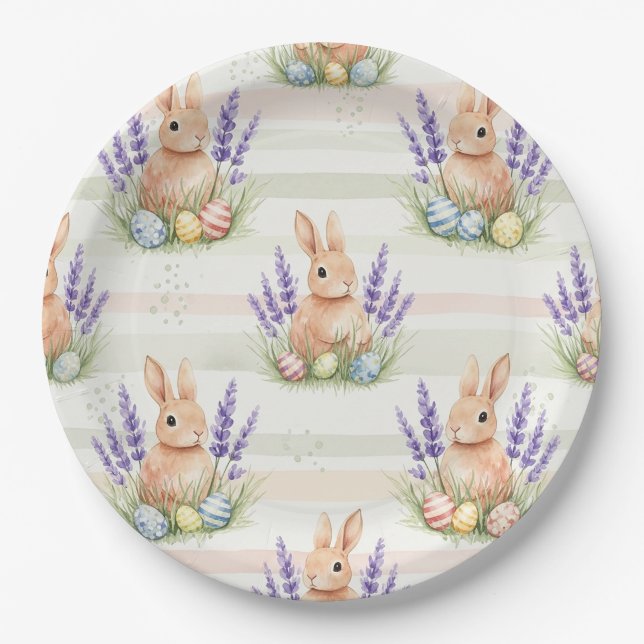 Osterhase mit Eiern Frühling Pastell-Muster (10) Pappteller (Vorderseite)