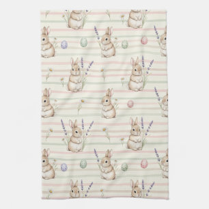 Osterhase mit Eiern Frühling Pastell-Muster (2) Geschirrtuch