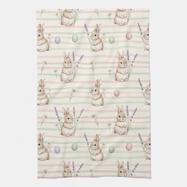 Osterhase mit Eiern Frühling Pastell-Muster (2) Geschirrtuch (Vertikal)