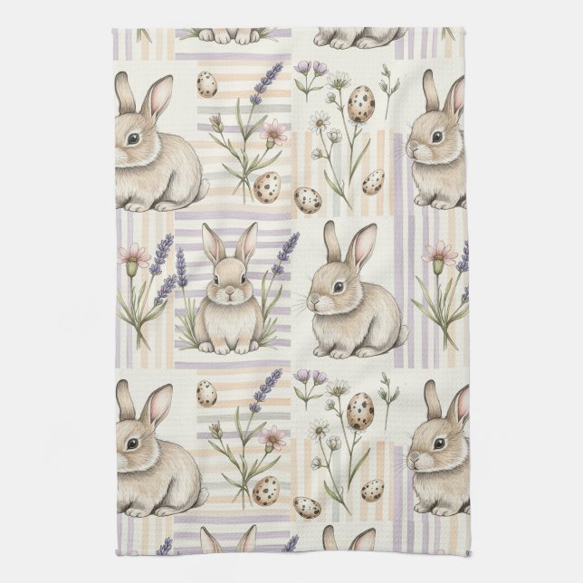 Osterhase mit Eiern Frühling Pastell-Muster (5) Geschirrtuch (Vertikal)