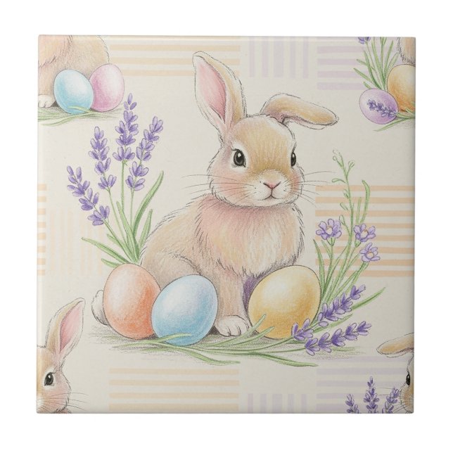Osterhase mit Eiern Frühling Pastell-Muster (6) Fliese (Vorderseite)