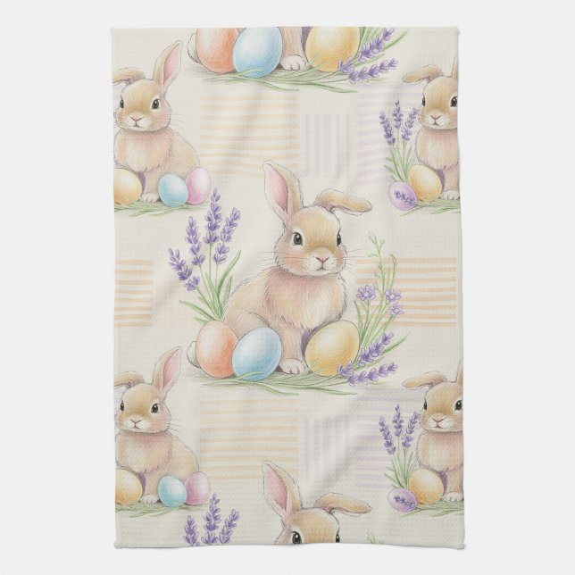 Osterhase mit Eiern Frühling Pastell-Muster (6) Geschirrtuch (Vertikal)