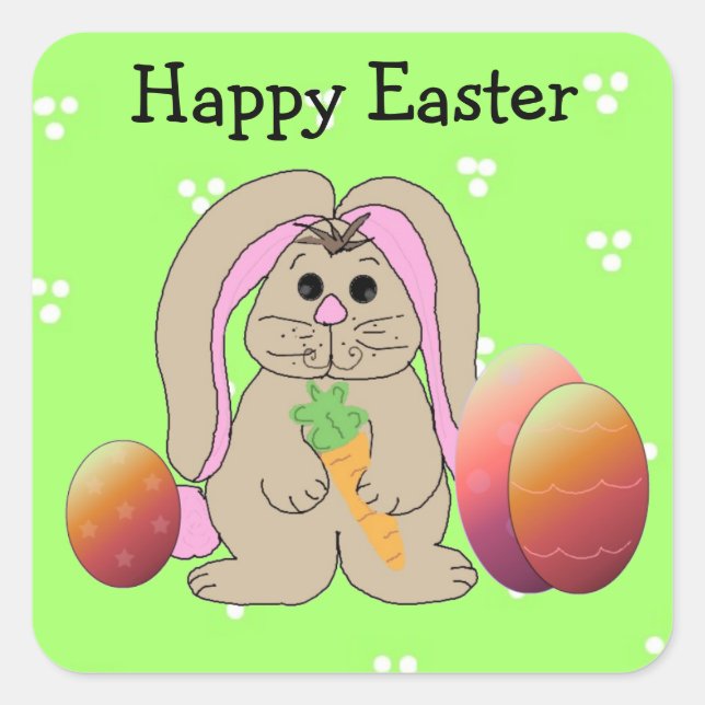 Osterhase mit Eiern Quadratischer Aufkleber (Vorderseite)
