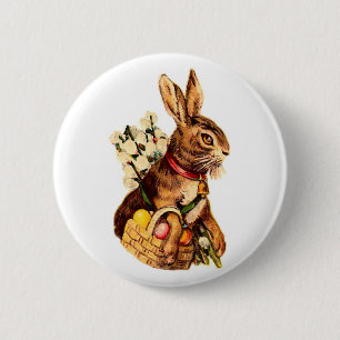 Osterhase mit Eiern und Blume Button