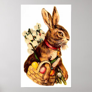 Osterhase mit Eiern und Blume Poster