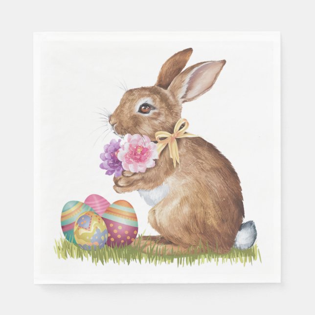 Osterhase mit Eiern und Blume Serviette (Vorderseite)