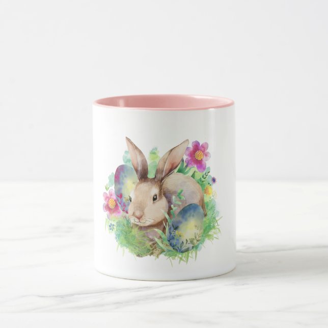 Osterhase mit Eiern und Blume Tasse (Zentrum)