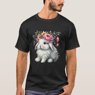 Osterhase mit floraler Blumenkrone Niedliche Mädch T-Shirt