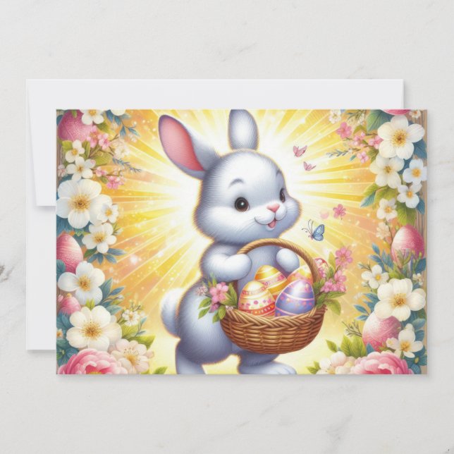 Osterhase mit Korb Einladung (Vorderseite)