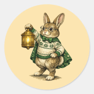 Osterhase mit Laterne Runder Aufkleber