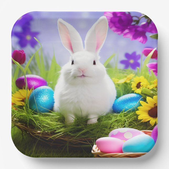 Osterhase mit Ostereierkörbe Pappteller (Vorderseite)