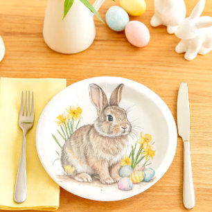 Osterhase mit Osterglocken Ostern Pappteller