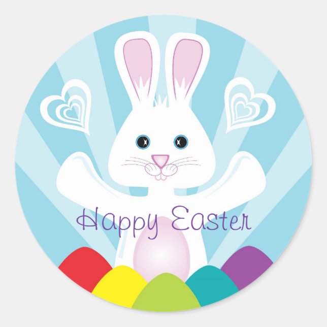 Osterhase mit Regenbogeneiern, Frohe Ostern Runder Aufkleber (Vorderseite)