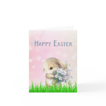 Osterhase mit rosa und blauen Blumen Karte