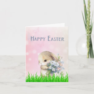 Osterhase mit rosa und blauen Blumen Karte