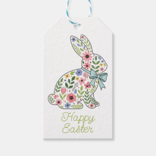 Osterhase mit rosa und blauen Wildblumen Geschenkanhänger