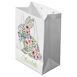 Osterhase mit rosa und blauen Wildblumen Mittlere Geschenktüte