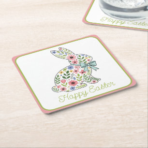 Osterhase mit rosa und blauen Wildblumen Rechteckiger Pappuntersetzer