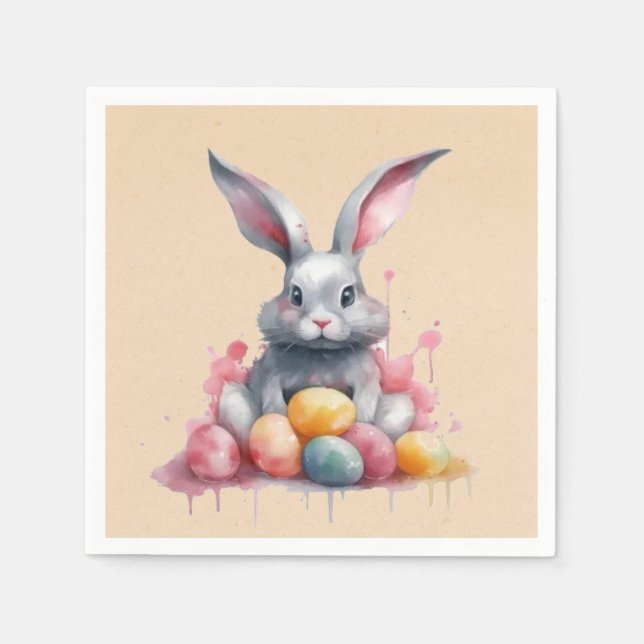 Osterhase mit Wasserfarbeneier Kinderdusche Serviette (Vorderseite)