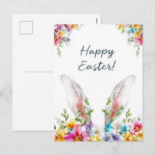Osterhase Ohren schauen aus Blumen heraus Frühling Feiertagspostkarte