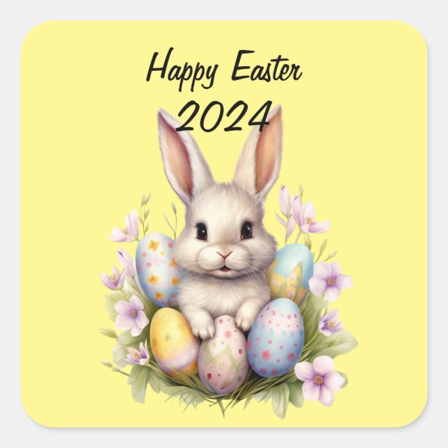 Osterhase & Ostereier Kunstwerk Quadratischer Aufkleber (Vorderseite)