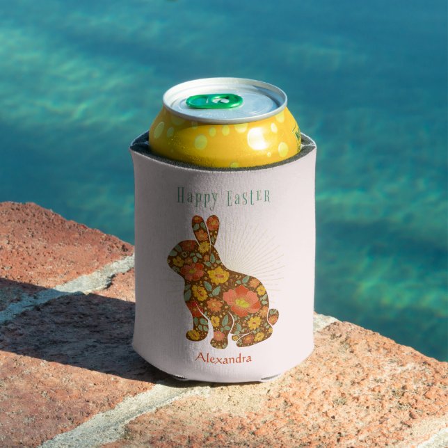 Osterhase Personalisiert Gold Pink Blütenfarben Dosenkühler (In Situ Pool)