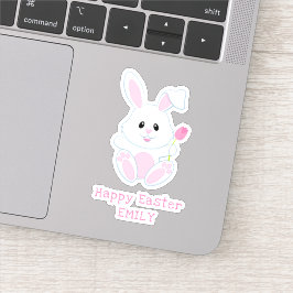 Osterhase Pink Tulip Personalisierter Name Feierta Aufkleber
