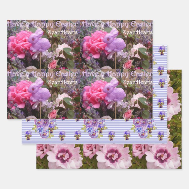 Osterhase Poppy Pansy Rose Lila Shabby Geschenkpapier Set (Set)