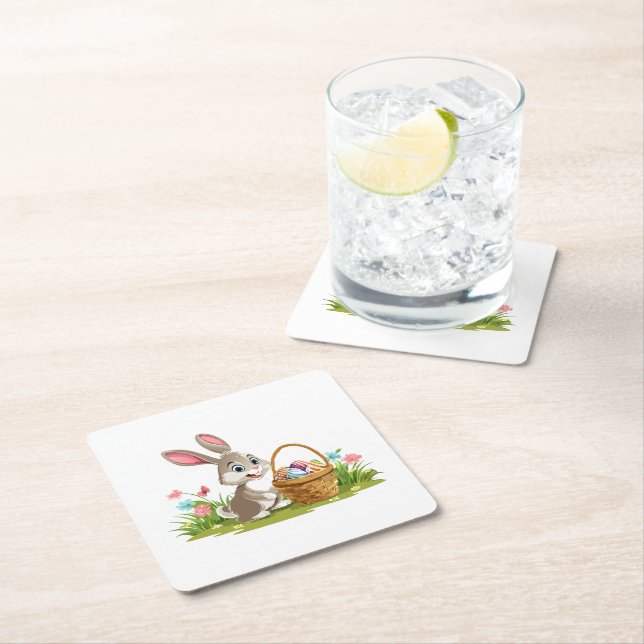 Osterhase Rechteckiger Pappuntersetzer (Vor Ort)