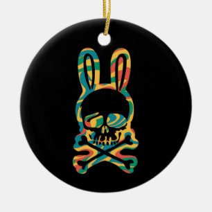 Osterhase Retro Gefärbte Krawatte Bunny Skull Kreu Keramik Ornament