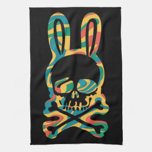 Osterhase Retro Tie Dye Hase Totenkopf Kreuz Knoch Geschirrtuch