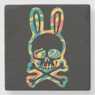 Osterhase Retro Tie Dye Hase Totenkopf Kreuz Knoch Steinuntersetzer