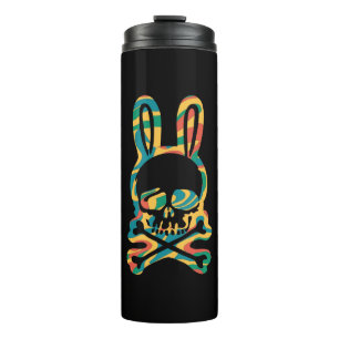 Osterhase Retro Tie Dye Hase Totenkopf Kreuz Knoch Thermosbecher