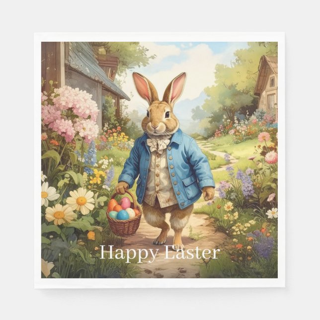 Osterhase sammelt Ostereier Serviette (Vorderseite)