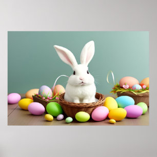Osterhase sitzt in einem Korb Poster